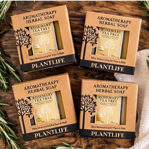 Plantlife Other - Plantlife Rosemary Tea Tree Aromatherapy Handmade Soap Set of 4 Vegan Natural